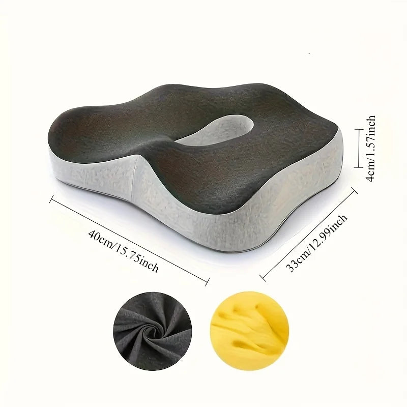 1Pc Ergonomic Seat Cushion - 3-Zone Memory Foam Support, Tructured Base, Light Green/Grey for Office/Car/Wheelchair Use