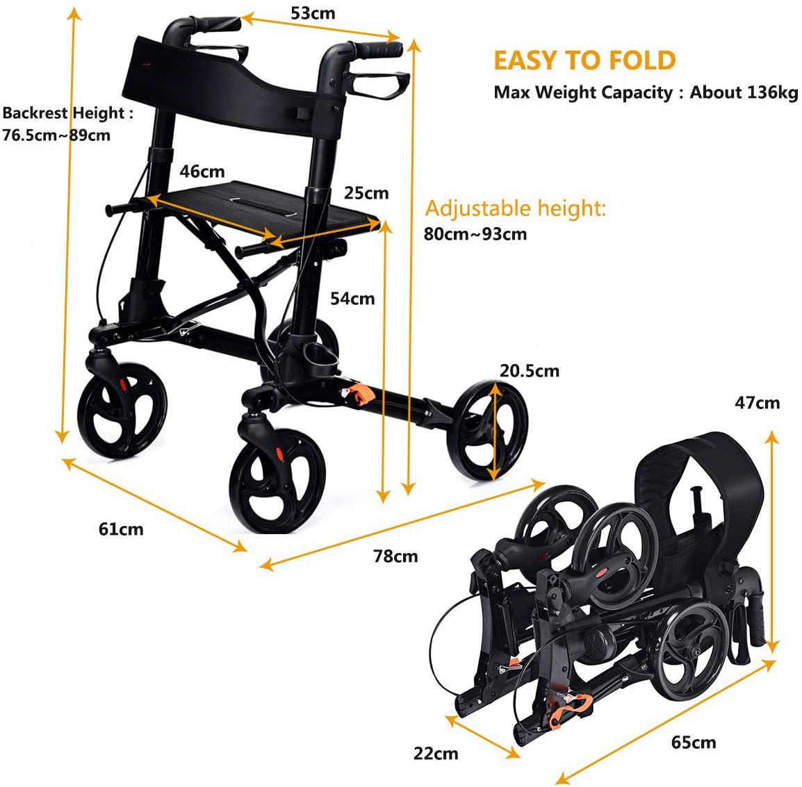 Lightweight Aluminium Folding Walking Mobility Aid with 4 Wheels