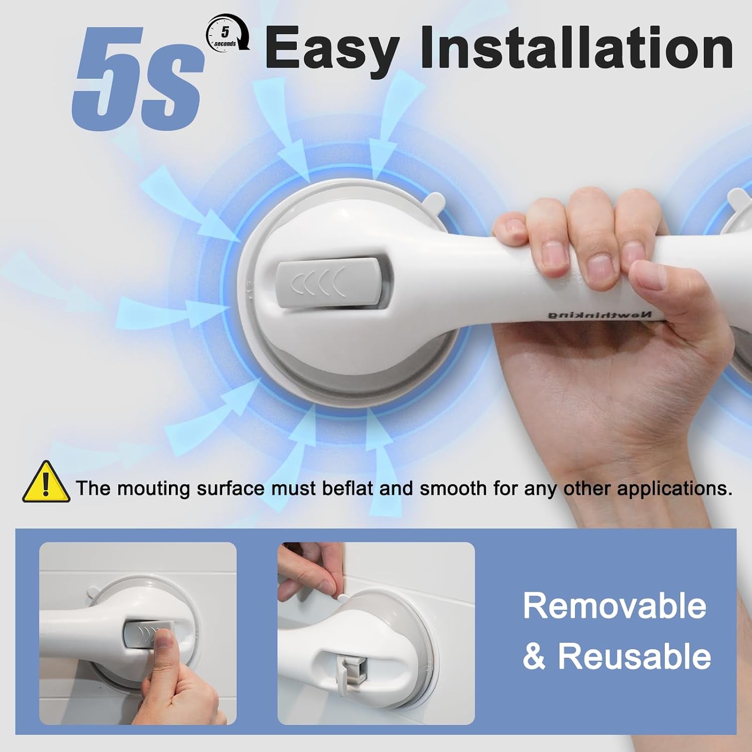 Suction Grab Rails for Bathroom, Elderly Suction Shower Handle | 1Pack, Strong Suction Cups, Tool-Free Installation, Portable, Shower Safety Aids Support, Bathroom, Elderly, Disability