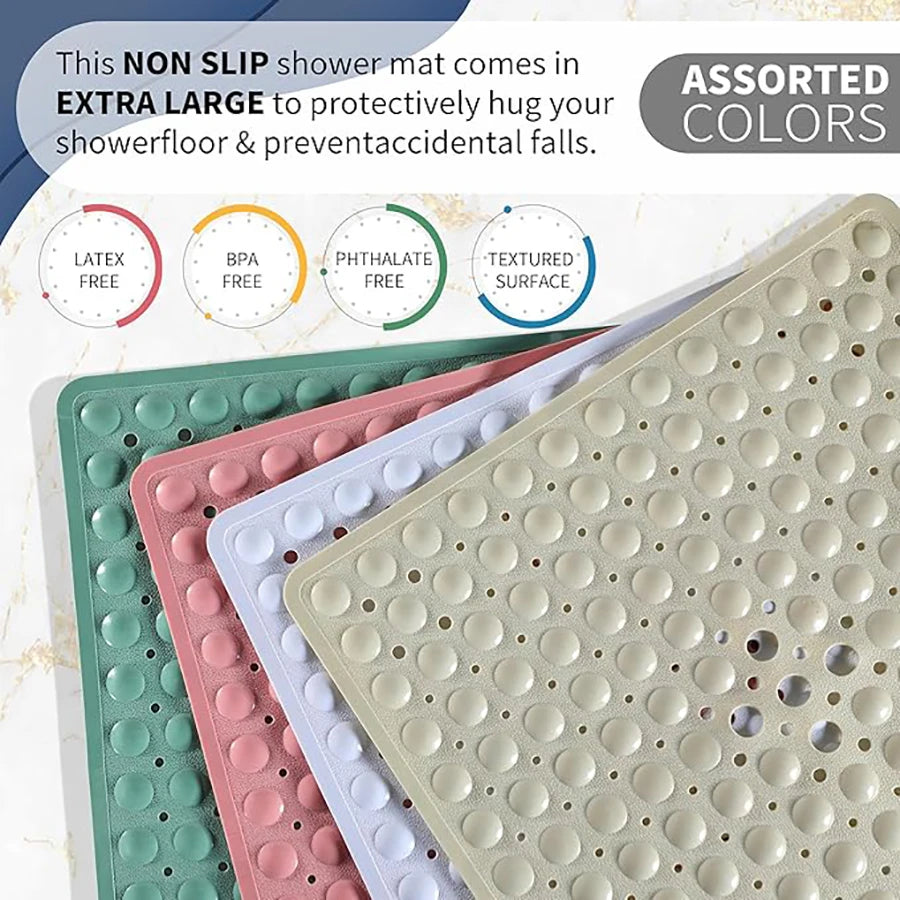 Square Bath Mat, Non-Slip Bath Mat with Suction Cups, Bath Mat, Drainage Holes, Machine Washable