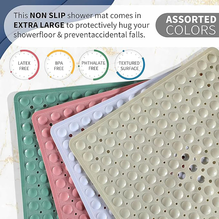 Square Bath Mat, Non-Slip Bath Mat with Suction Cups, Bath Mat, Drainage Holes, Machine Washable