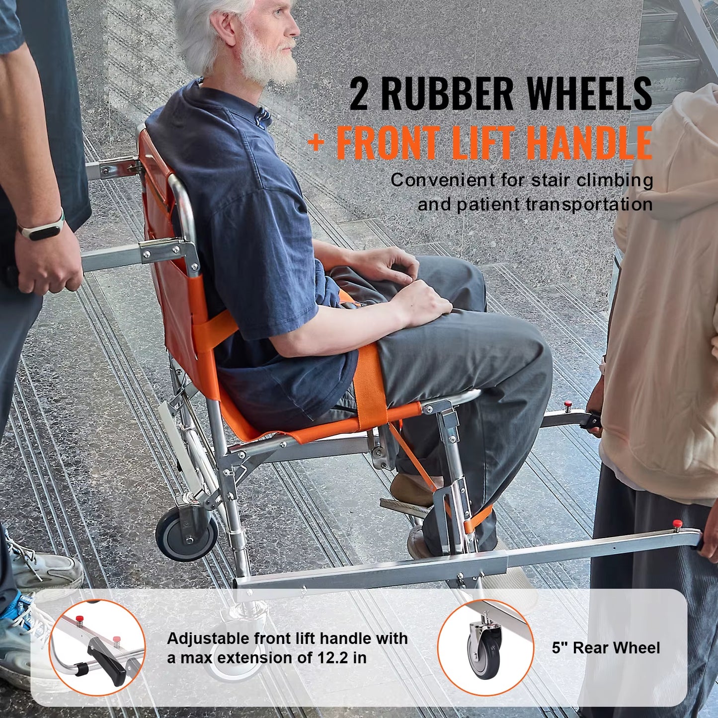 350Lbs EMS Stair Climbing Chair Foldable Stair Wheelchair Ambulance Firefighter Evacuation Use for Elderly Disabled