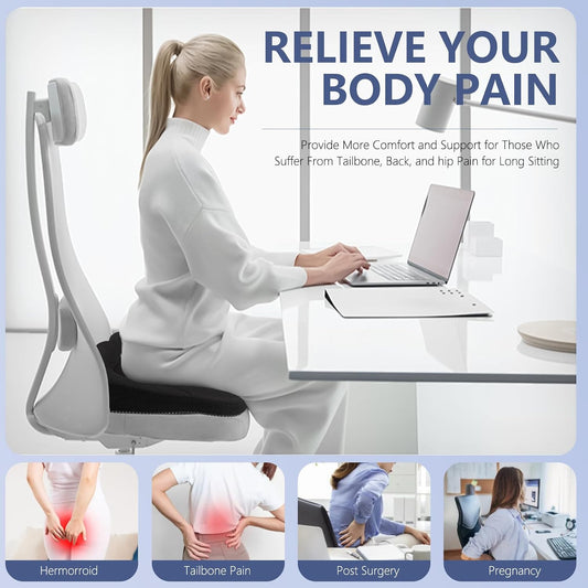 Gel Seat Cushion for Office Chair, Car Seat Cushion Chiar Ergonomic Anti-Slip Gel Non-Slip Seat Back Butt Support Cushion, Tailbone, Sciatica Long Sitting Tailbone Pain Relief