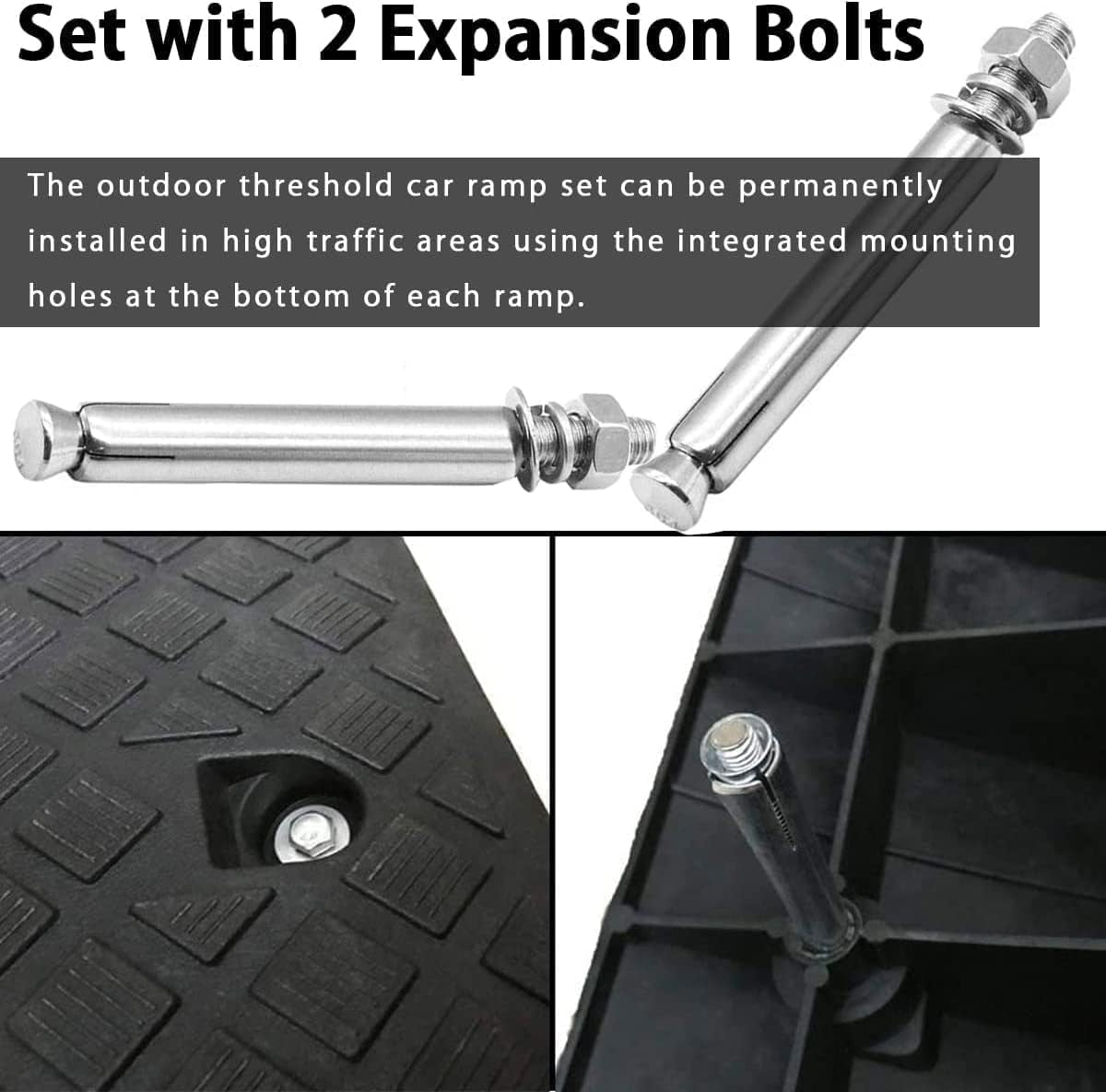 Kerb Ramps, Curb Ramp, Portable Lightweight Ramps 2PCS Threshold Ramps, for Driveway, Sidewalk, Car, Scooter, Set of 2 with 2 Expansion Bolts (10.6"X9.8"X2.76"-2Pcs)