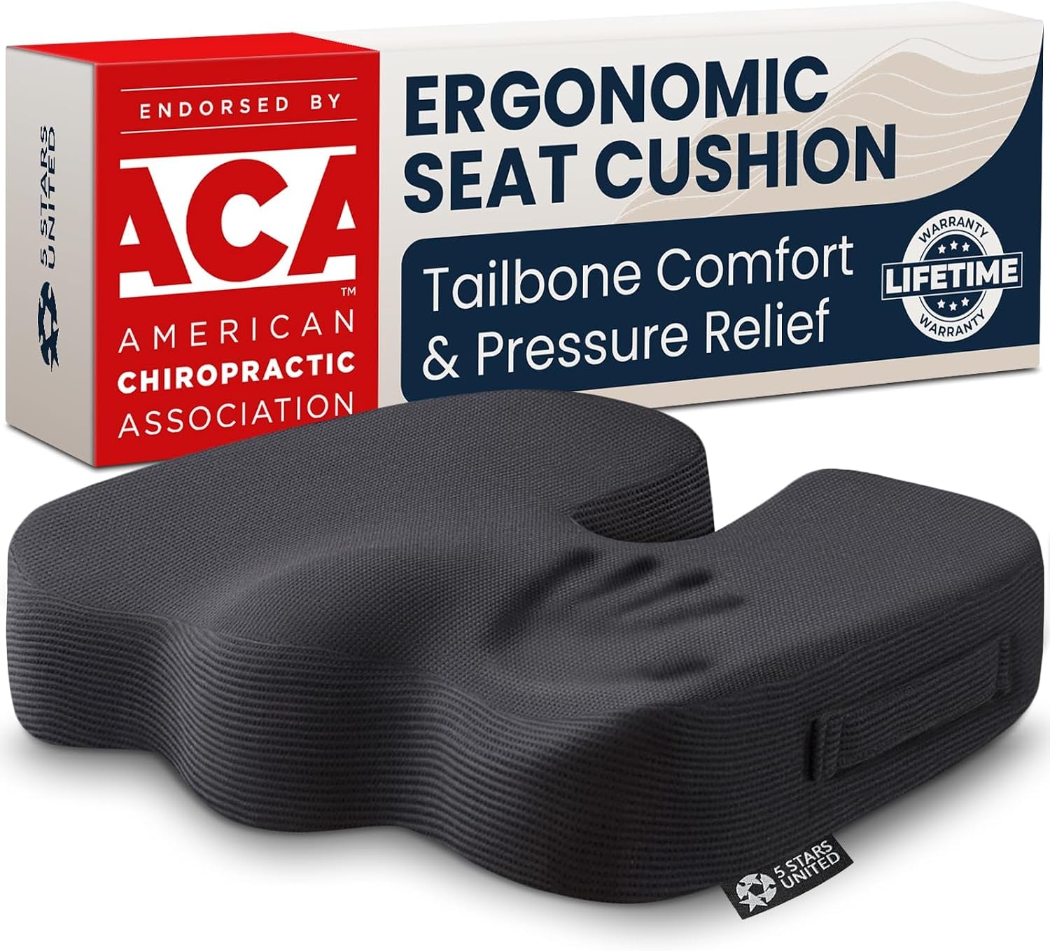 Ergonomic Seat Cushion – Memory Foam Comfort for Tailbone, Hip & Coccyx Sitting Support – Office Chair, Car, Desk, Wheelchair & Gaming – Black