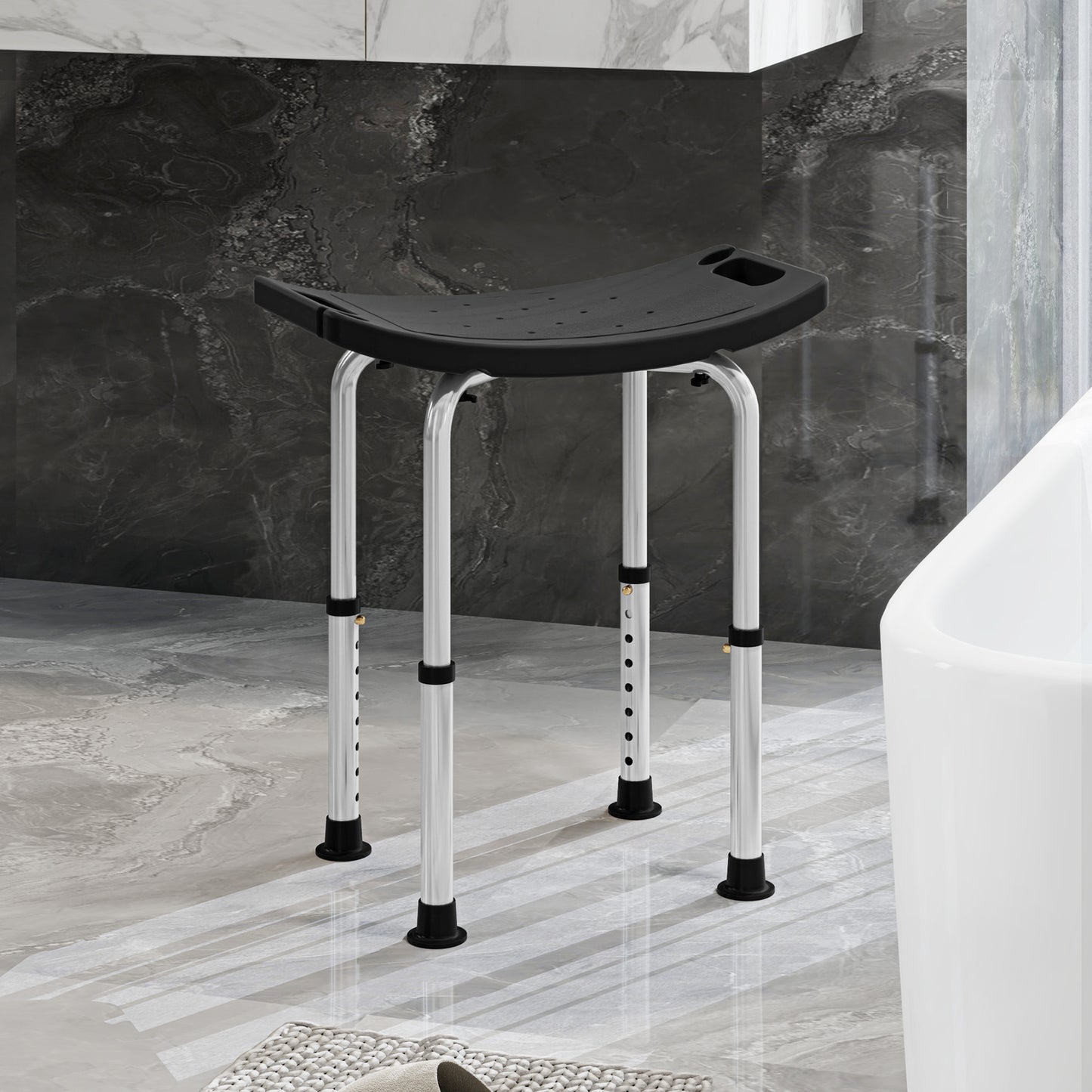 Height Adjustable Shower Stool W/ Non-Slip Foot Pads for Elderly Disabled