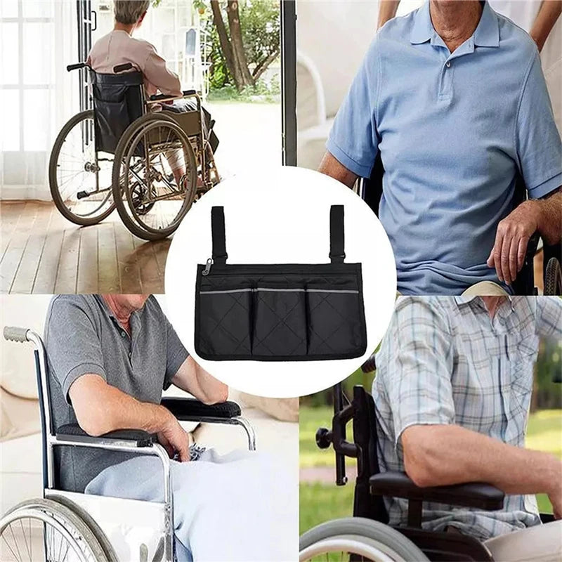 Wheelchair Bag Waterproof Pouch with Secure Reflective Strip Large Capacity Walker Storage Multifunctional