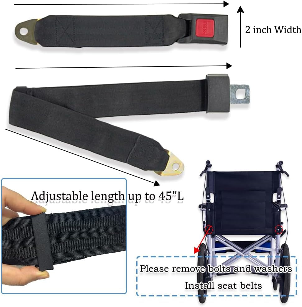 Wheelchair Seat Belt for Elderly & Disabled - Electric Scooters Replacement Band Accessory, Adjustable up to 45"L