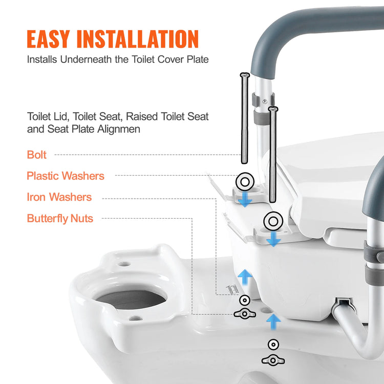 Succebuy Raised Toilet Seat 3.5" Height Raised 300 Lbs Weight Capacity for Standard round Toilet Aluminum Handrail
