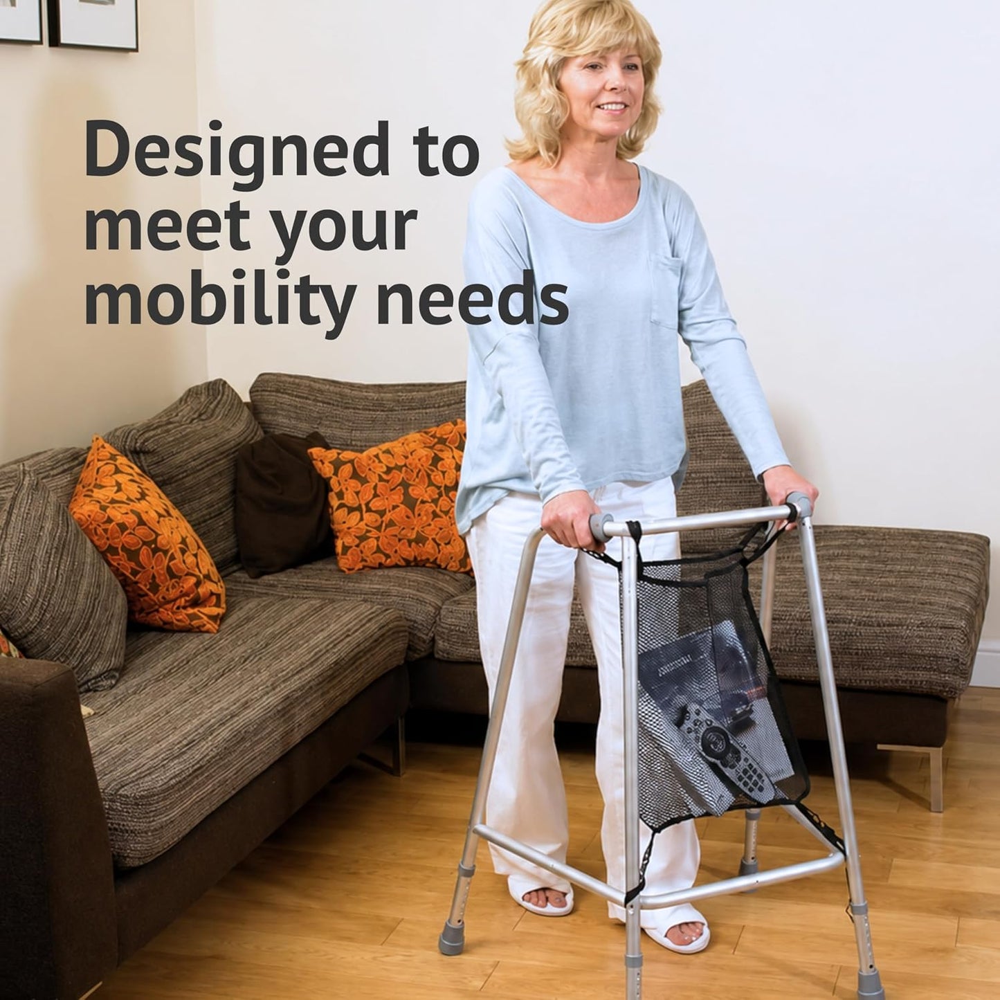 Net Bag for Walking Frames and Rollers, Large Easy Clip on Carrying Bag Attachment for Walkers, Mobility Aid for Elderly, Disabled and Handicapped Users
