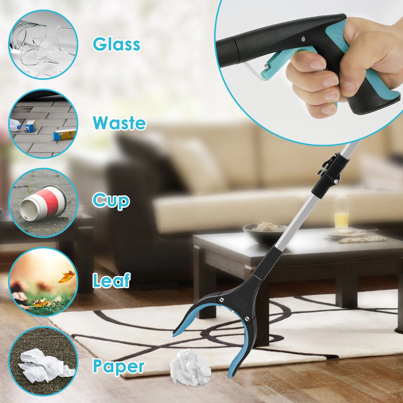 Garbage Picker Gripper with 360 ° Rotating Clip Foldable Gripper Extender Hand Tools Litter Reachers Picker with Non-Slip Jaw