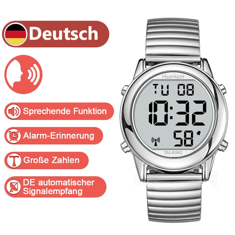 Man'S Watch for Blind Atomic Talking Watch German/English Radio Controlled Elderly Clock Watch with Alarm Wrist Watches