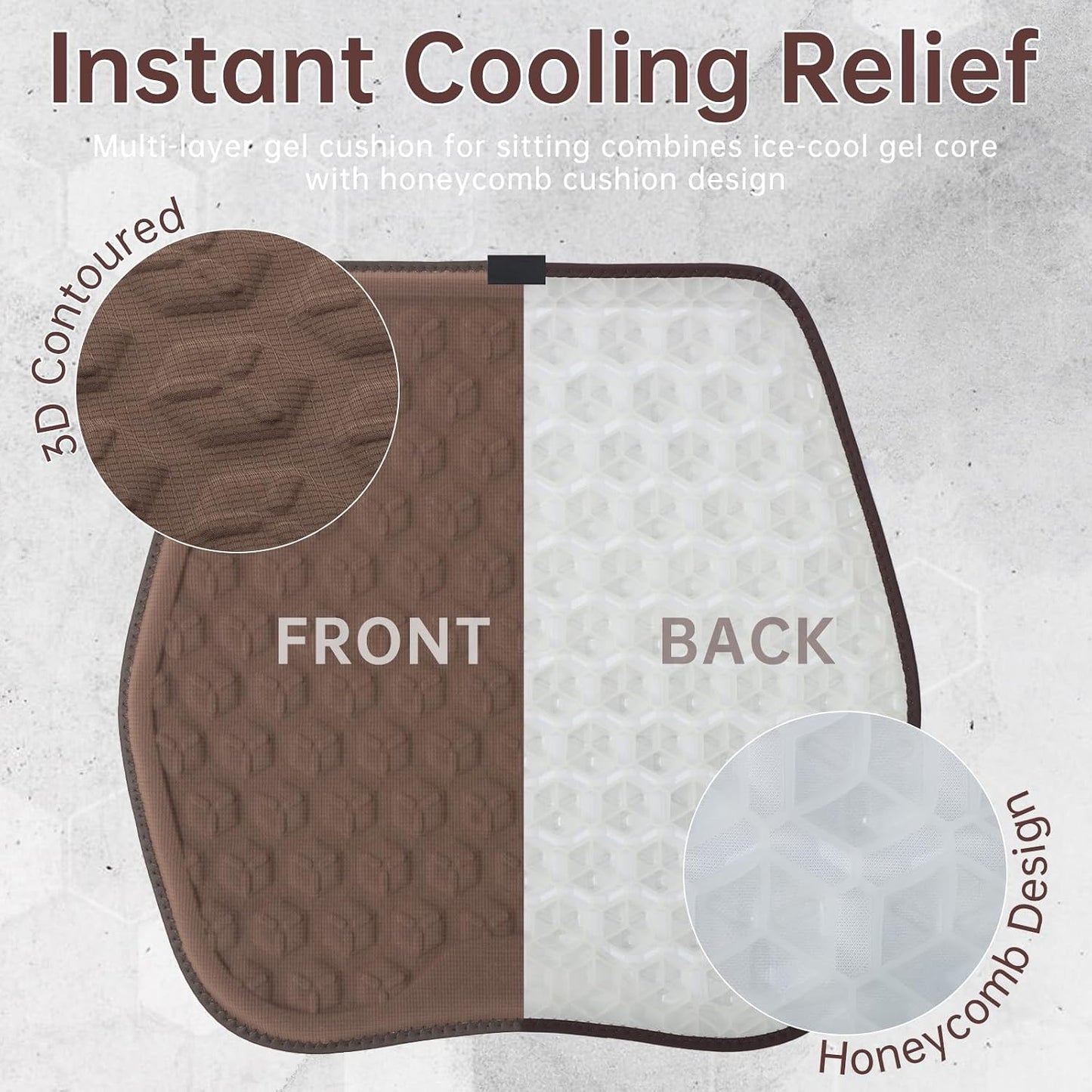 3D Honeycomb Gel Seat Cushion for Office Chair & Car Seat, 48X48Cm Cooling Pressure Relief Cushion with Breathable Support for Wheelchair Bench and Home Use