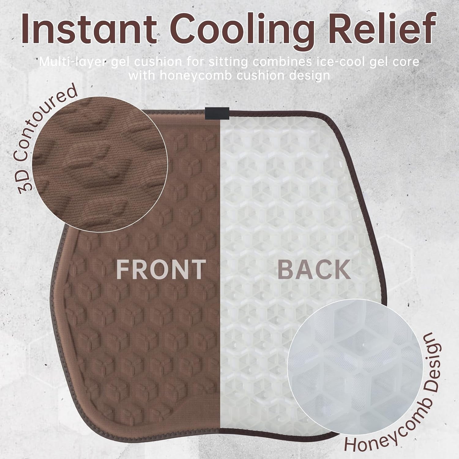 3D Honeycomb Gel Seat Cushion for Office Chair & Car Seat, 48X48Cm Cooling Pressure Relief Cushion with Breathable Support for Wheelchair Bench and Home Use
