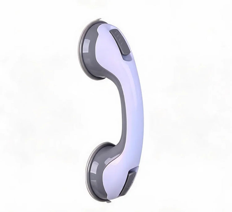 Suction cup bathroom grab bar for smooth, non-porous surfaces