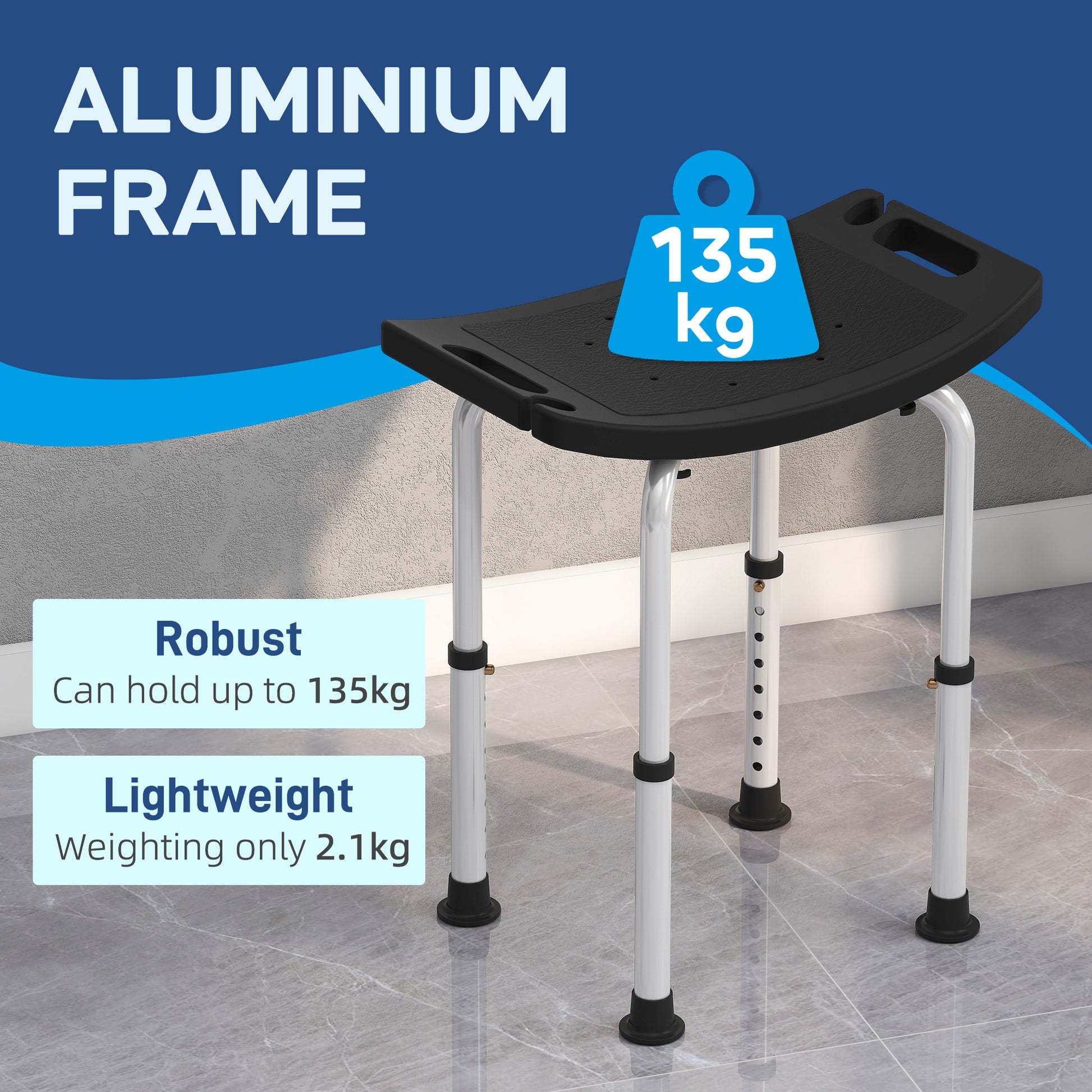 Height Adjustable Shower Stool W/ Non-Slip Foot Pads for Elderly Disabled