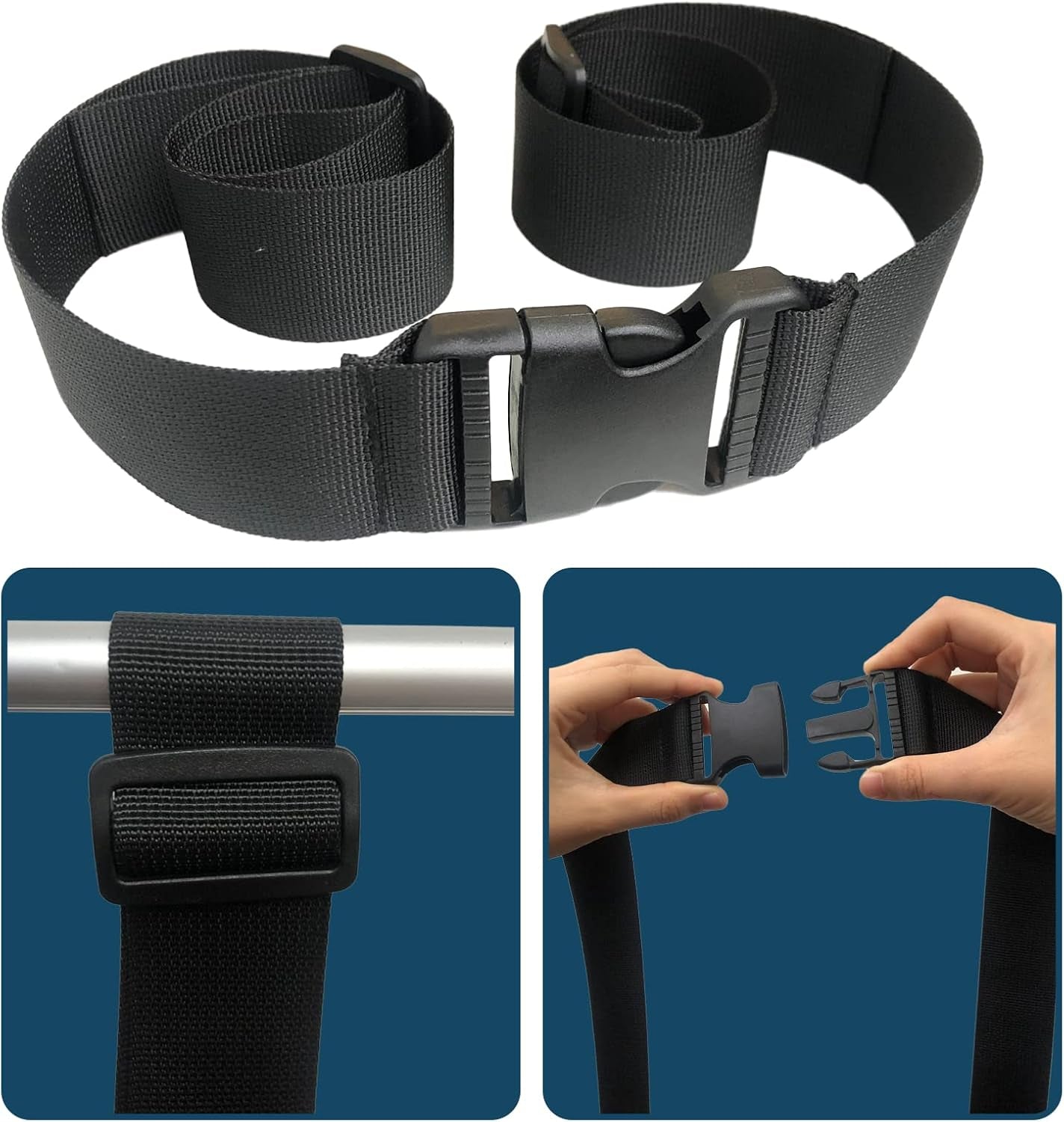 Elderly Shower Chair Seat Anti-Slip Belt, Bath Bench Buckle Strap Nursing Care Supplies for Disabled Bedridden Patient (1.5"W, Black)