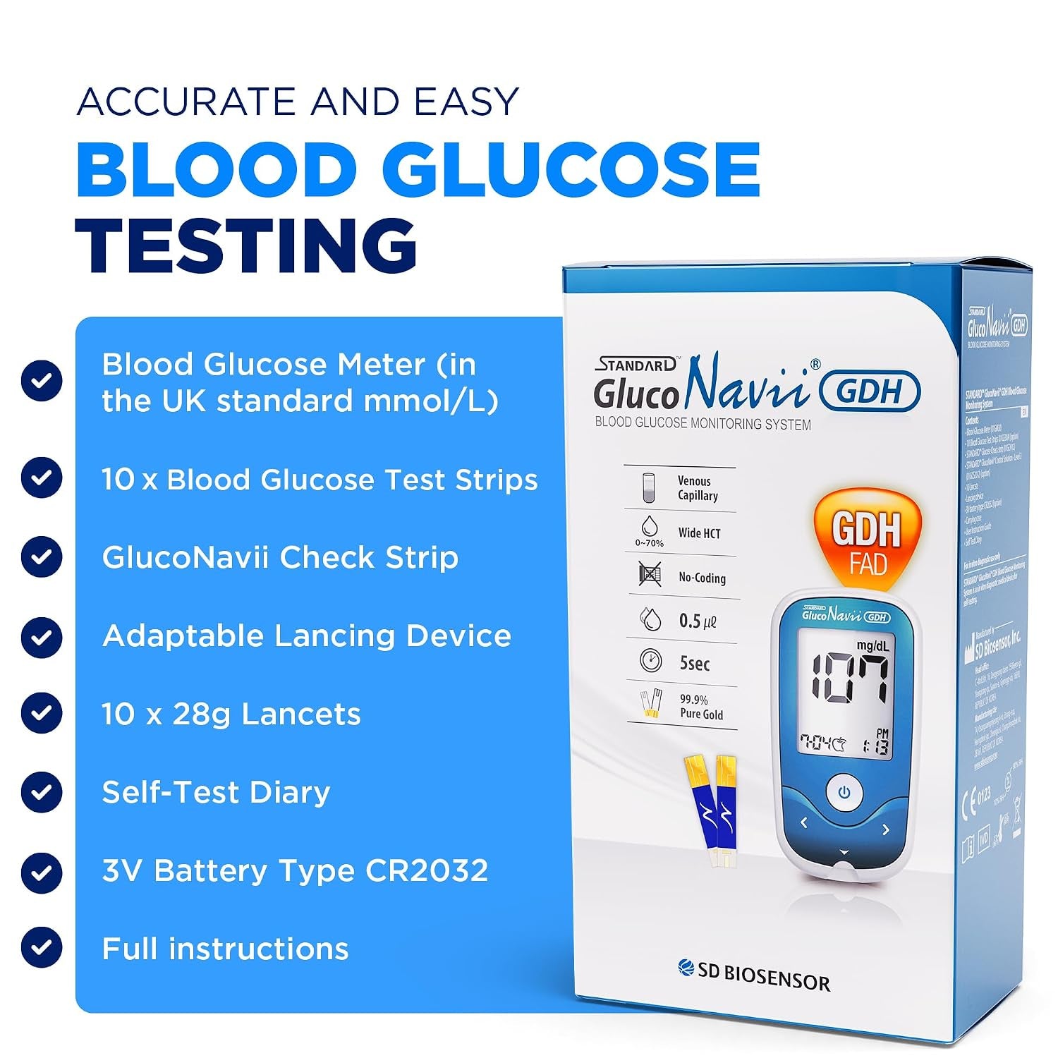 Gluconavii Blood Glucose Monitor Kit | Blood Sugar Monitor with Test Strips & Lancets | Diabetes Testing Kit | Blood Glucose Monitoring System for Home & Travel Use