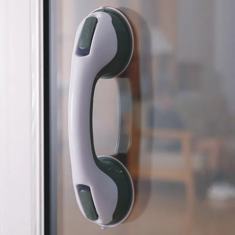 Suction cup bathroom grab bar for smooth, non-porous surfaces