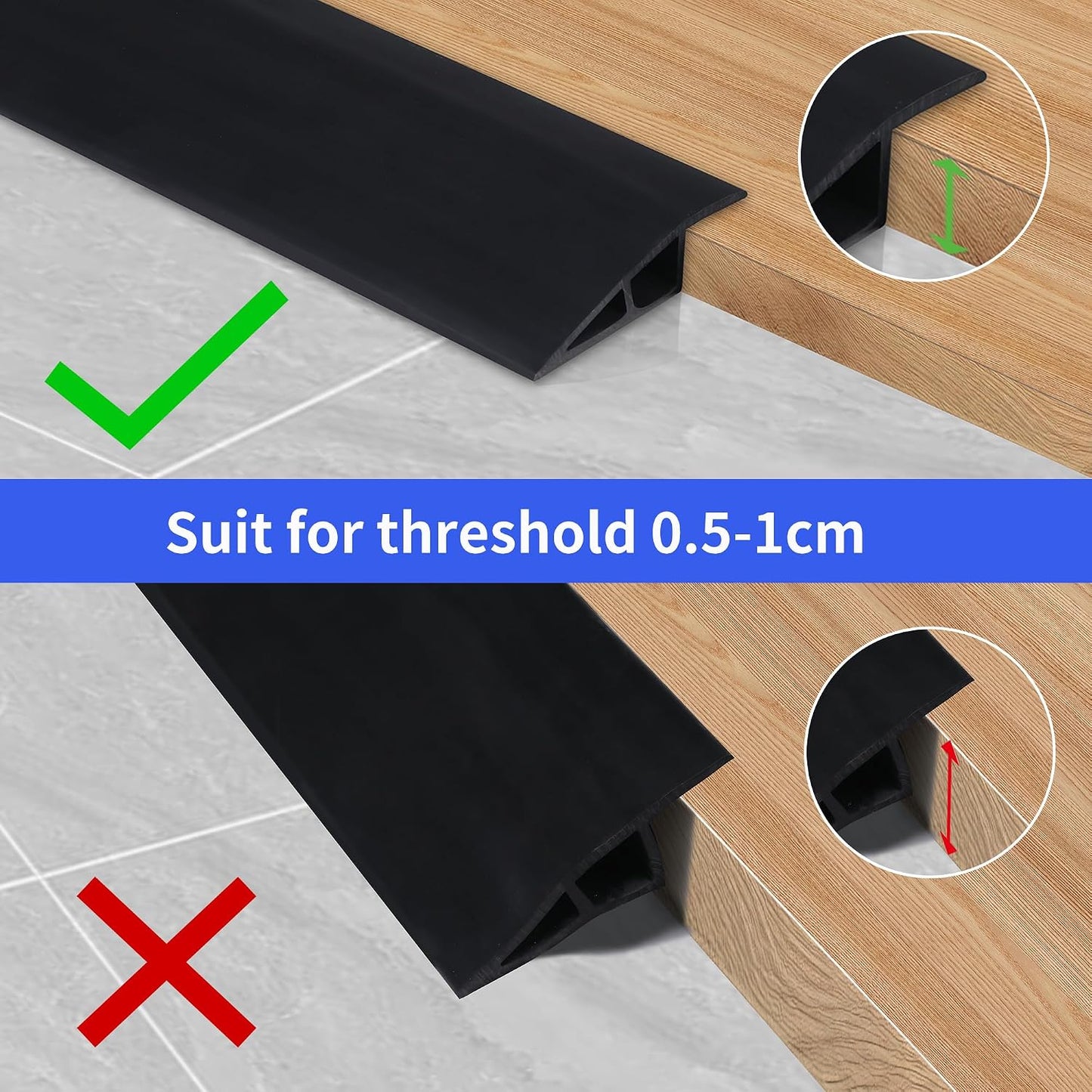 1 M Adhesive Door Threshold Ramp 5 Mm-10 Mm (H) PVC Transition Strips Floor Threshold Ramp, Width 5 Cm, Beige Wood Grain (Two Sides Adhesive)