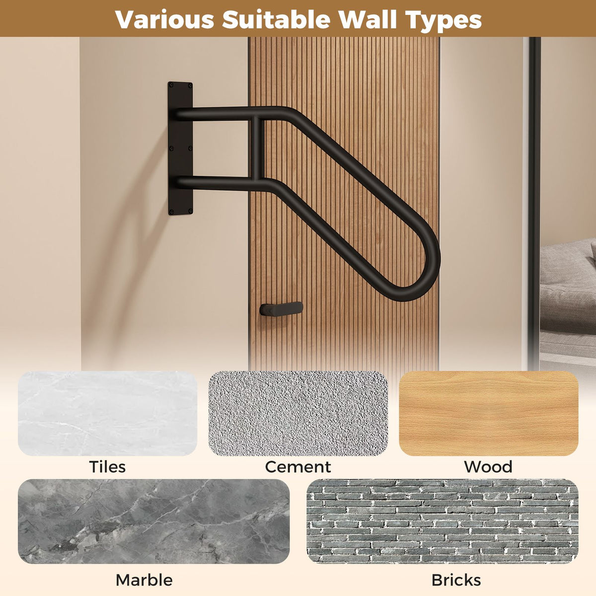U-Shape Safety Handrail with Matte Finish for Elderly Kids