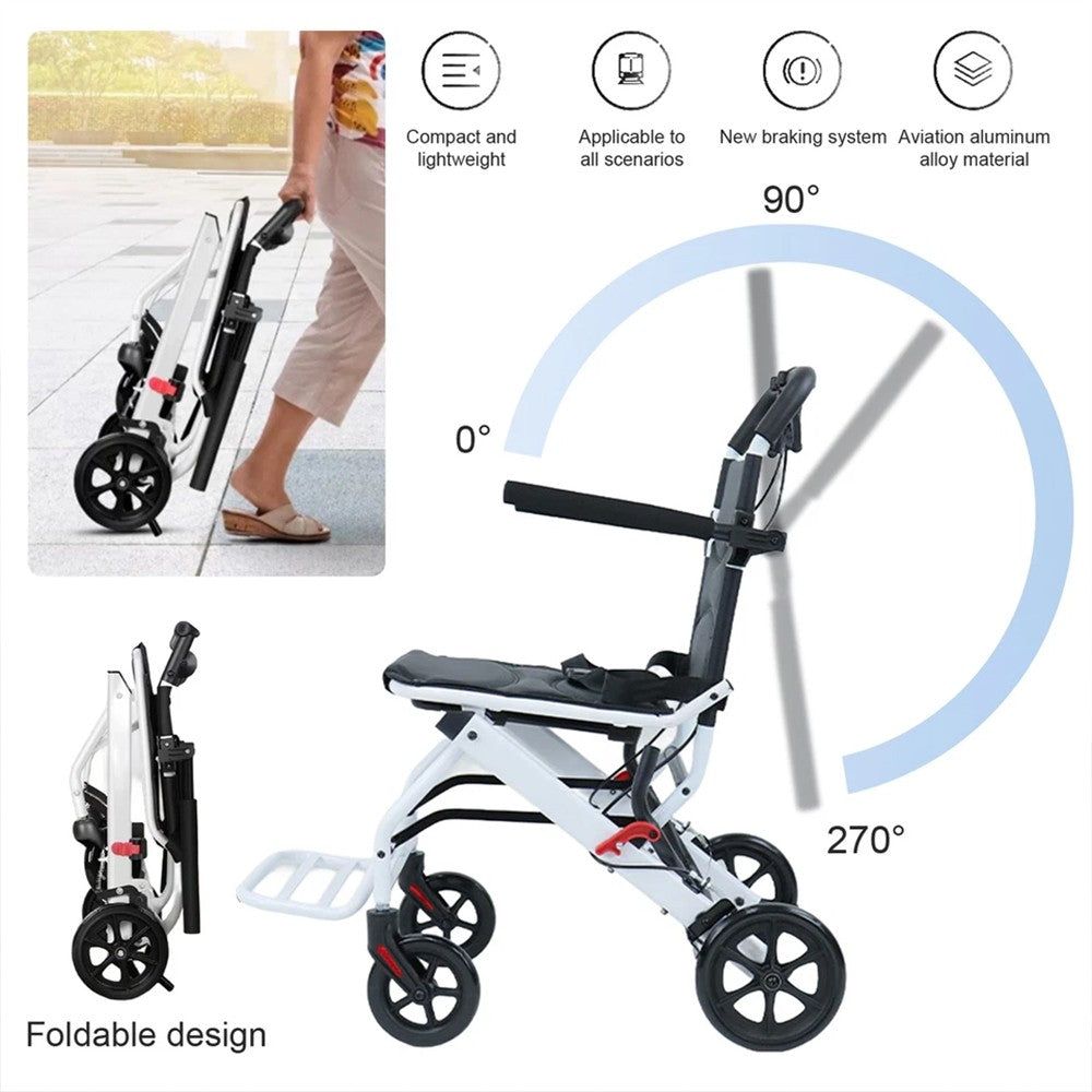 Folding Wheelchair Lightweight Portable Wheelchair with Adjustable Safety Strap