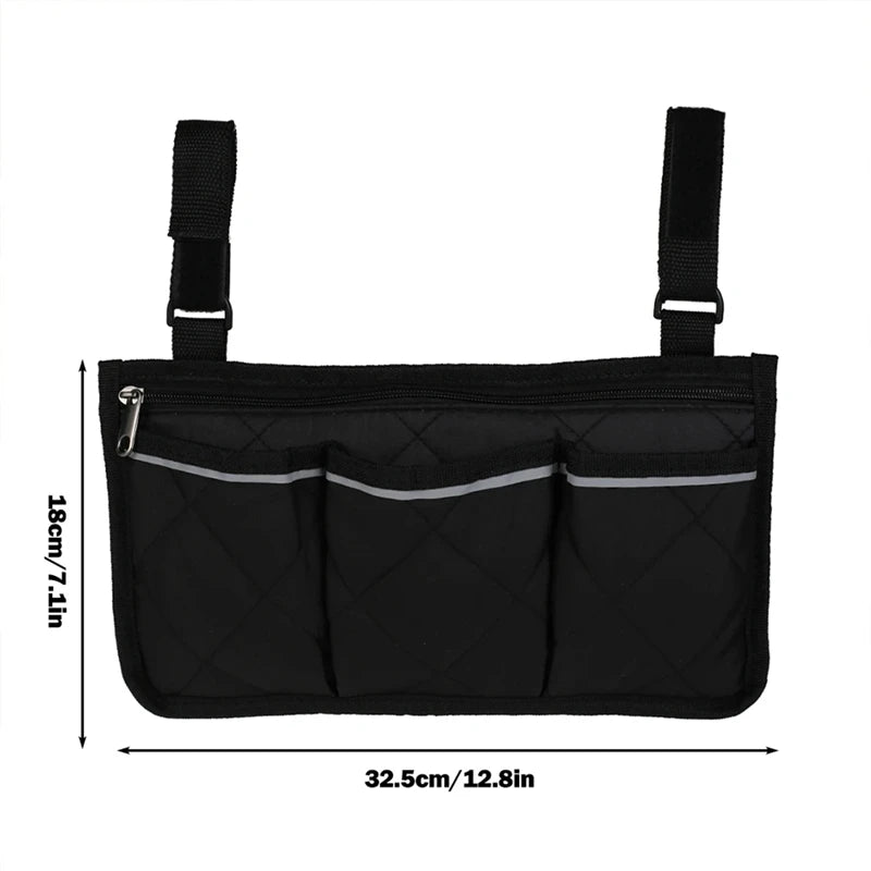 Wheelchair Bag Waterproof Pouch with Secure Reflective Strip Large Capacity Walker Storage Multifunctional