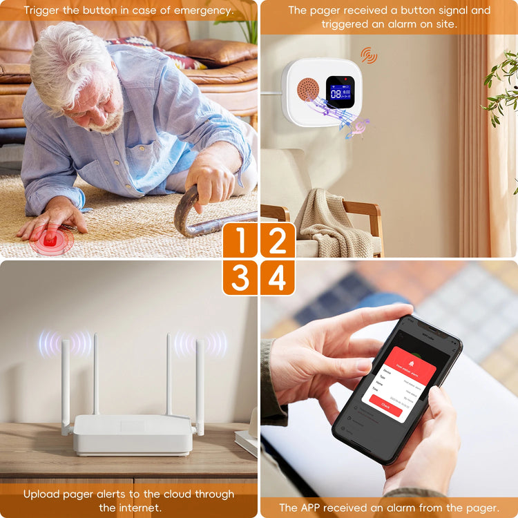 Wifi Emergency Call Button for Seniors Emergency Bracelet Emergency Alert System for Seniors Patients Disabled Elderly Receiver