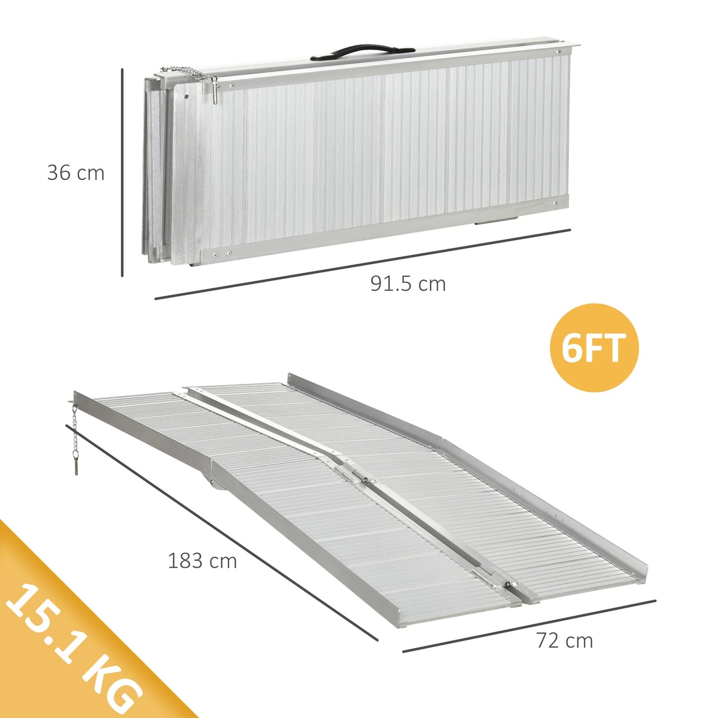 183 X 72 Cm Folding Wheelchair Ramp Aluminum Medical Mobility Threshold