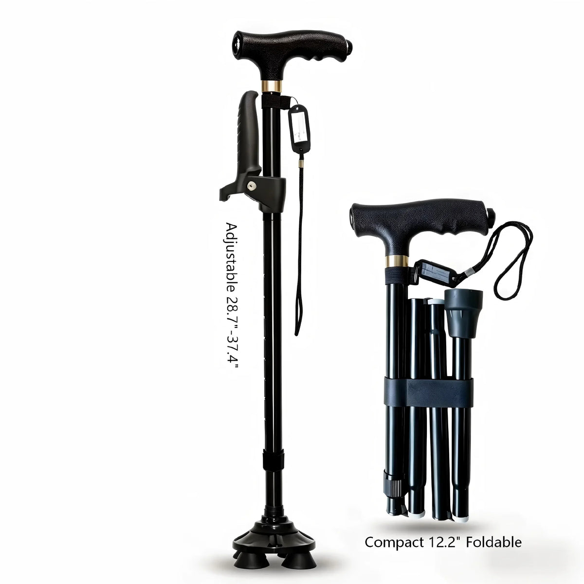 Walking Cane for Seniors - Adjustable Double Handle, 10-Height Quad Cane with Shock Absorption, Lightweight Mobility Aid