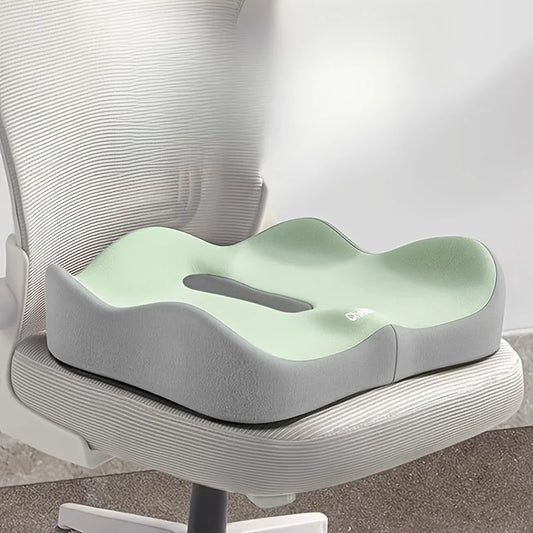 1Pc Ergonomic Seat Cushion - 3-Zone Memory Foam Support, Tructured Base, Light Green/Grey for Office/Car/Wheelchair Use