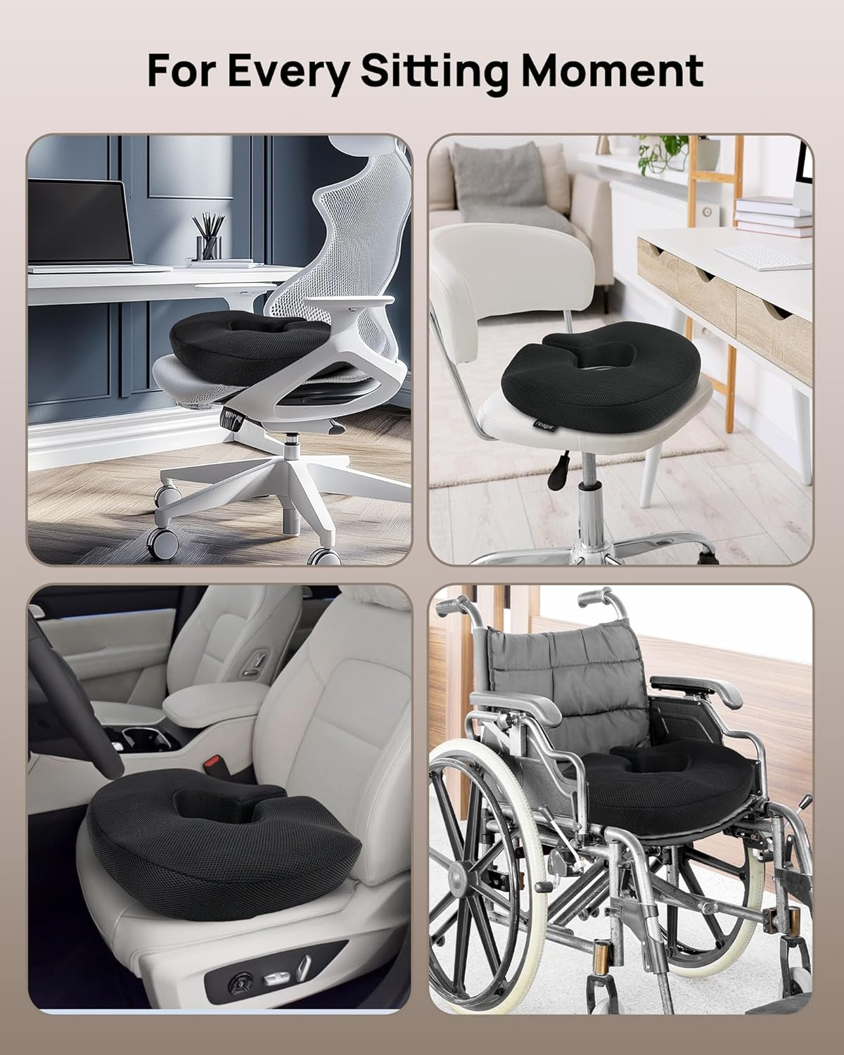 Donut Cushion with Adjustable Buckle, Hemorrhoid & Ring Cushion for Pressure Relief, Memory Foam Doughnut Cushion for Long Sitting, Coccyx & Tailbone Support for Office Chair, Wheelchair