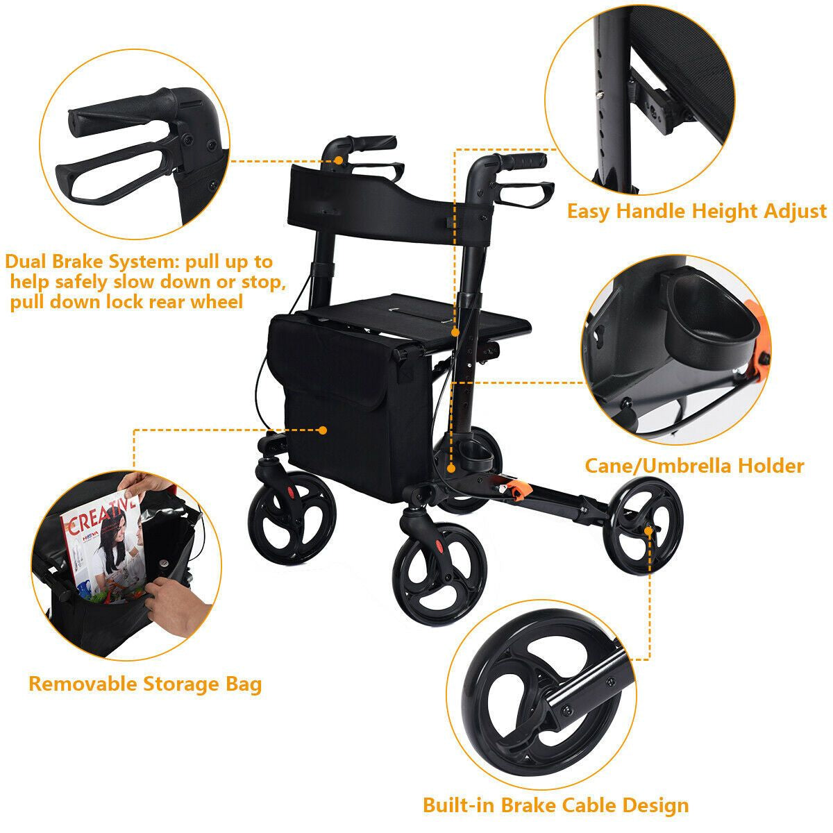 Lightweight Aluminium Folding Walking Mobility Aid with 4 Wheels