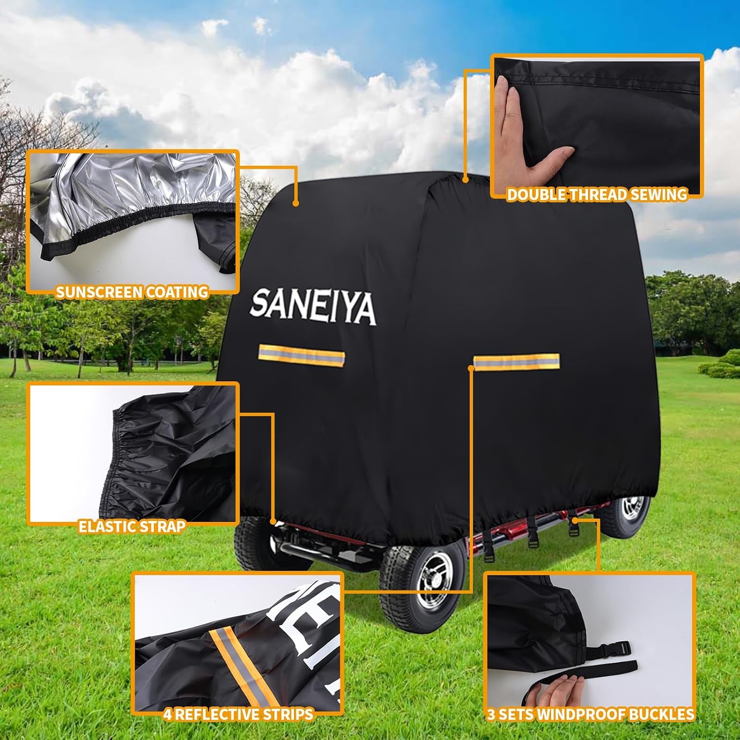 Mobility Scooter Covers for outside Storage, 420D Oxford Fabric Scooter Rain Cover Waterproof, Elastic Strap and Reflective Strips, 3 Buckles with Storage Bag (144 * 68 * 99Cm)