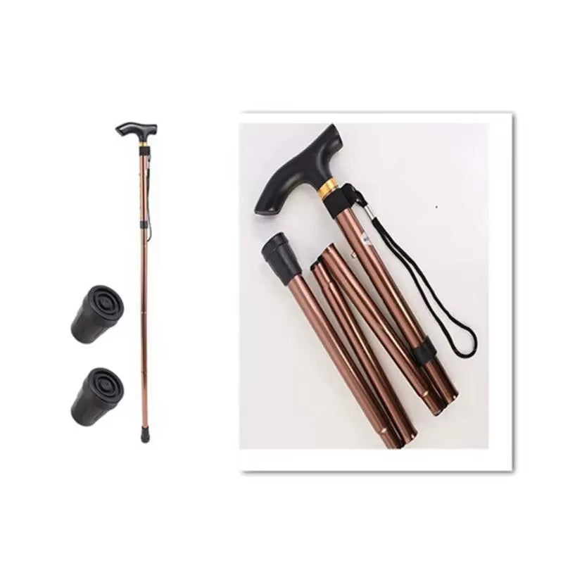 Adjustable Telescopic Portable Folding Aluminum Alloy Walking Stick Hiking Stick Non-Slip Elderly Walking Crutches