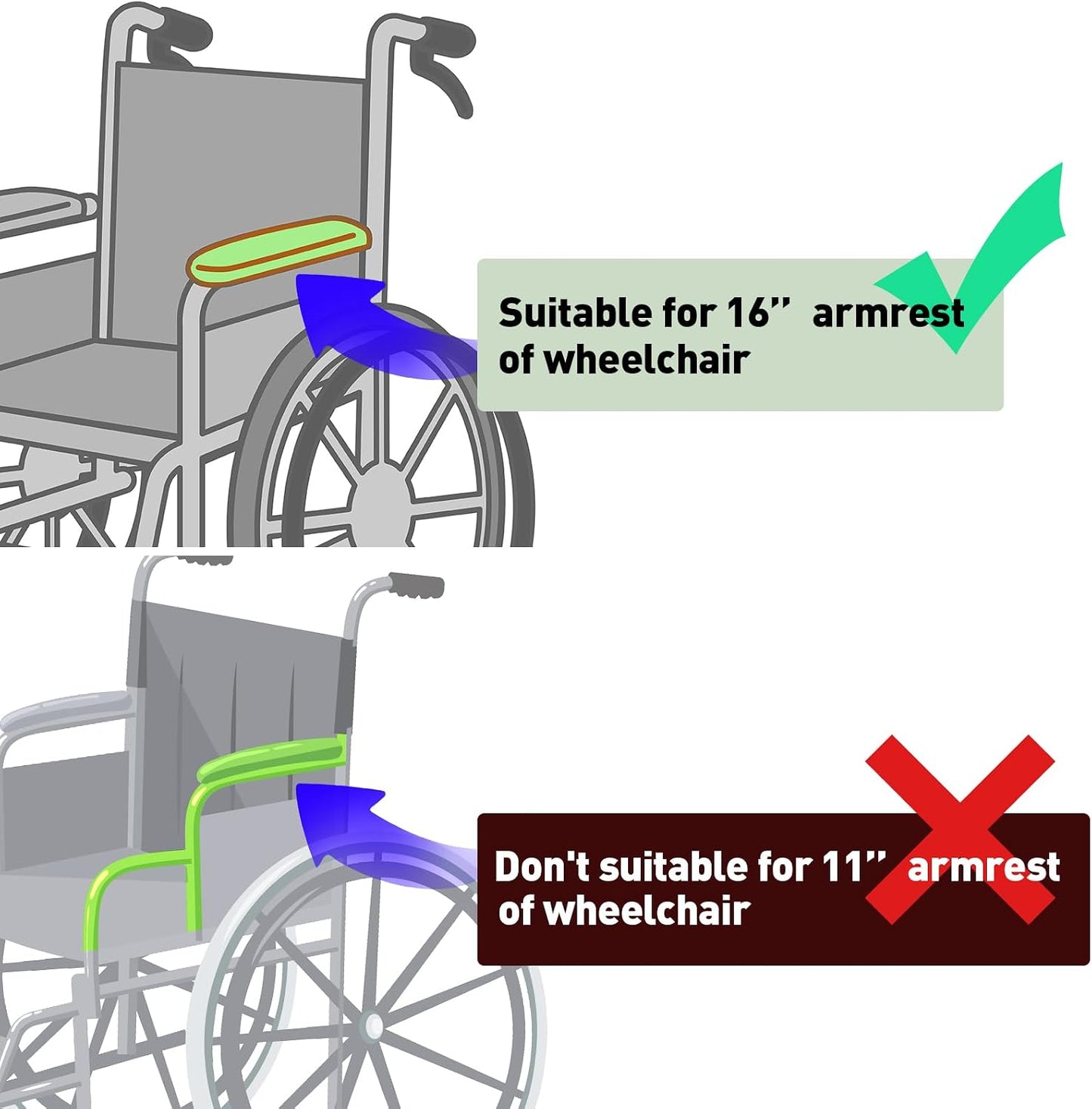 Wheelchair Cushion Soft Accessories Helps Prevent Pressure Armrest Covers and Supports Coccyx& Back,Non- Slip, Suitable for Wheelchair with 16'' Length Armrest (Blue)