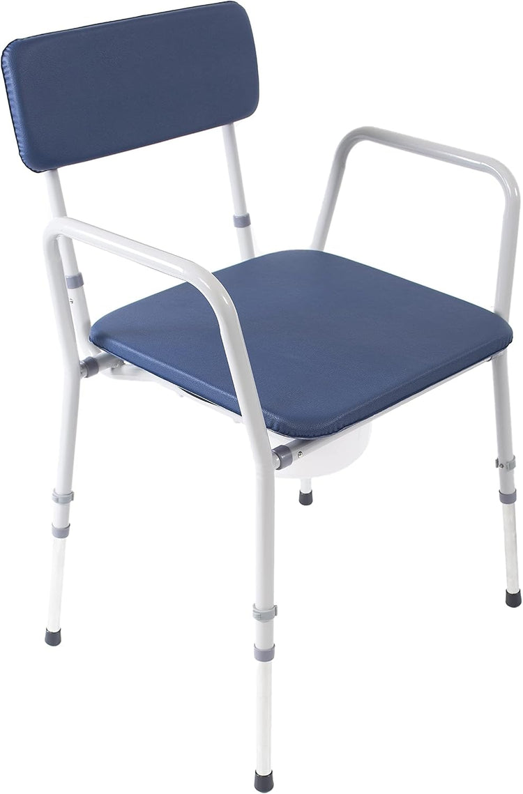 Compact Dovedale Commode with Seat & Backrest, Medium, Modern & Discreet, Height Adjustable to Suit User - Blue and White