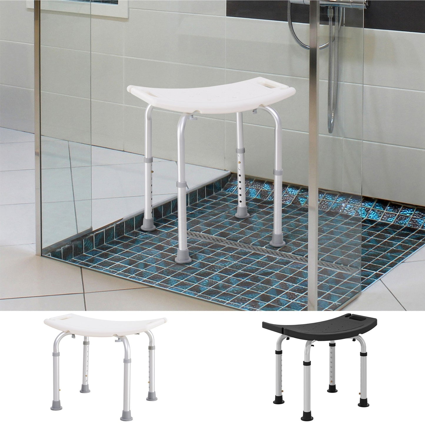 Height Adjustable Shower Stool W/ Non-Slip Foot Pads for Elderly Disabled