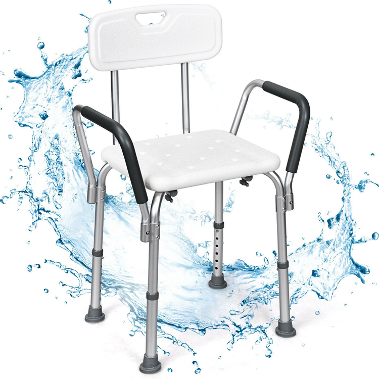 Adjustable bath and shower chair with removable back and armrests
