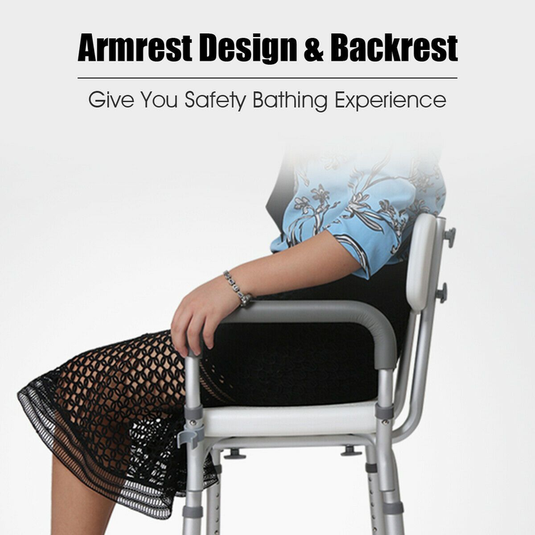 Adjustable bath and shower chair with removable back and armrests