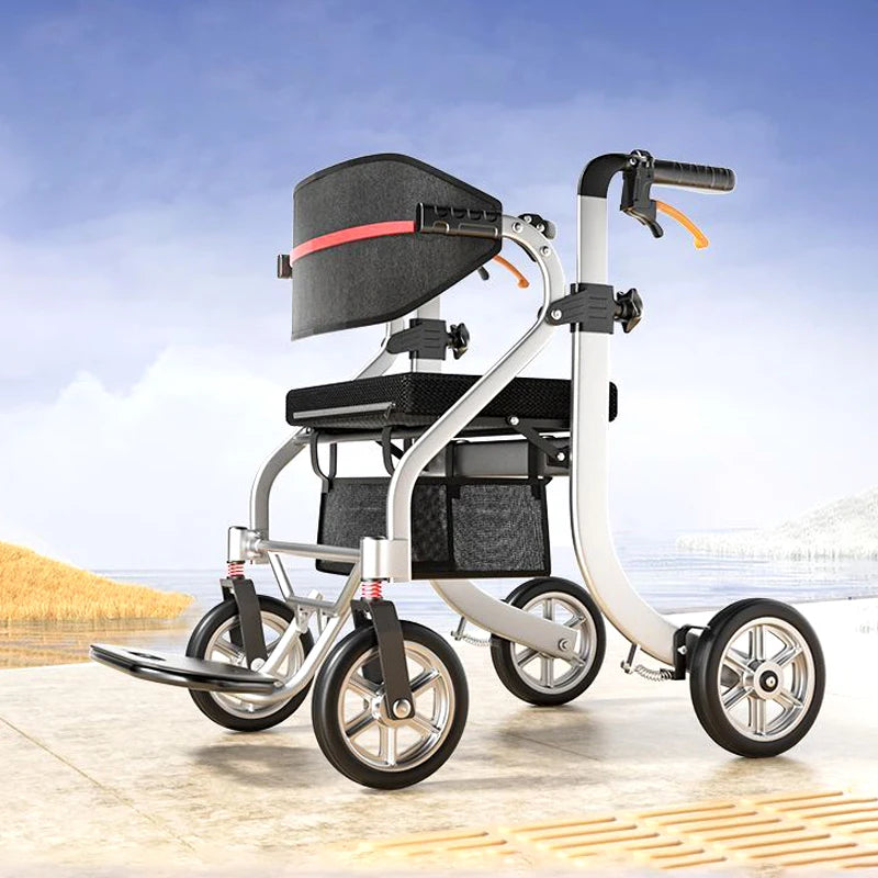 Ultra-Light Travel Trolley Walker with Seat — Multi-Function Rollator