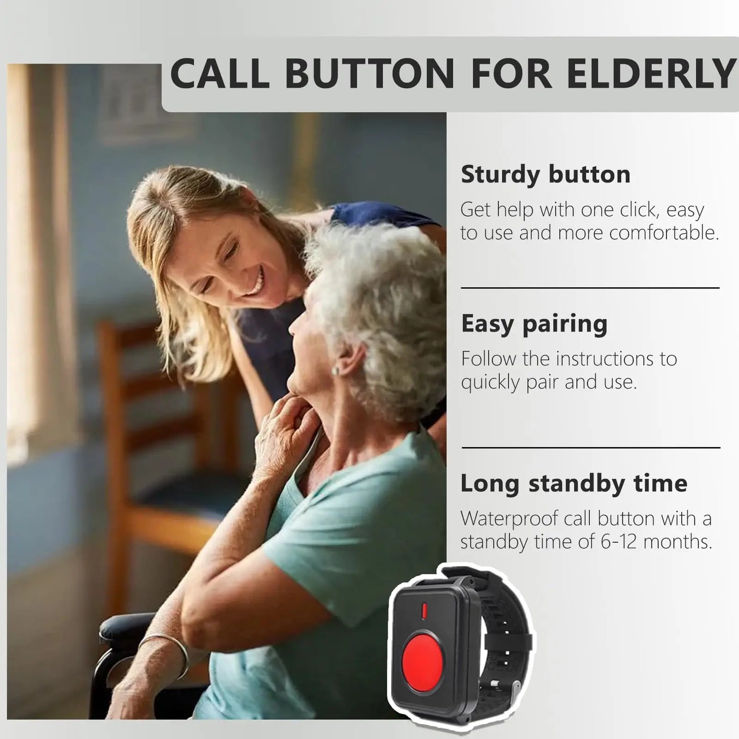 Wireless Emergency Call Button & Caregiver Pager Watch — SOS Alert