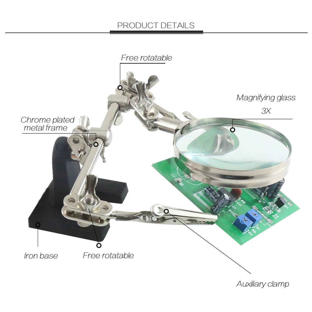 Helping Hands Magnifier Stand with 5X Magnifying Glass & Dual Alligator Clips