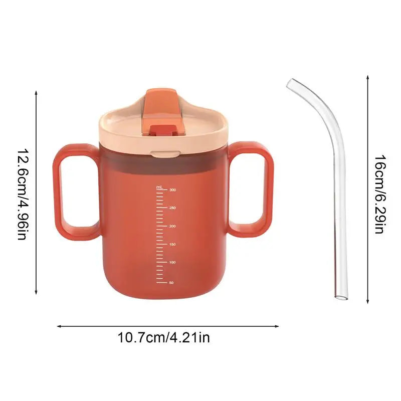 Spill-Proof Drinking Cup — 300ml with Handle, Lid & Straw