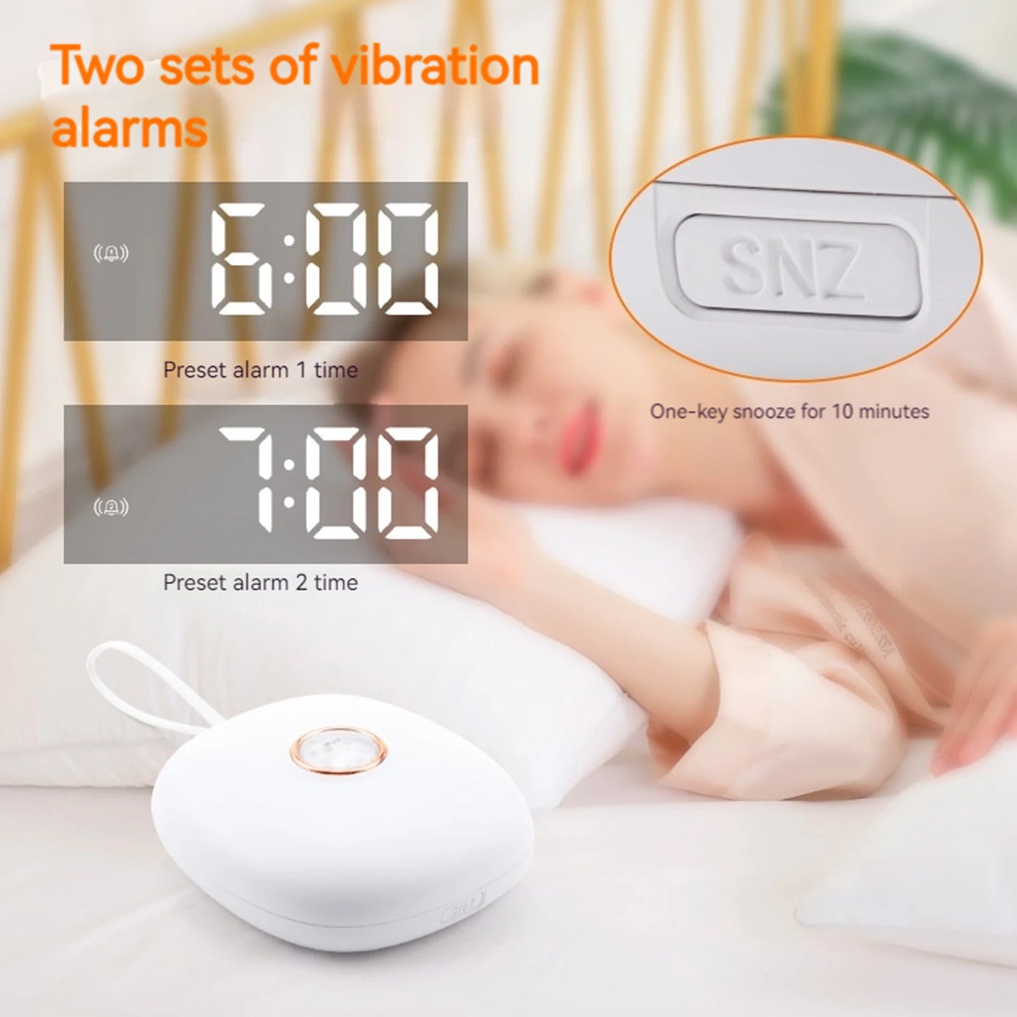 Silent Vibrating Alarm Clock — 3 Modes, LED Display, for Deaf & Heavy Sleepers