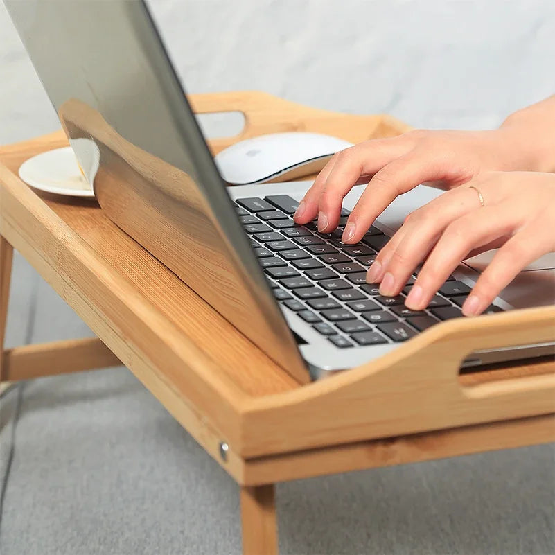 Foldable Laptop Bed Tray — 50cm Overbed Desk with Stand