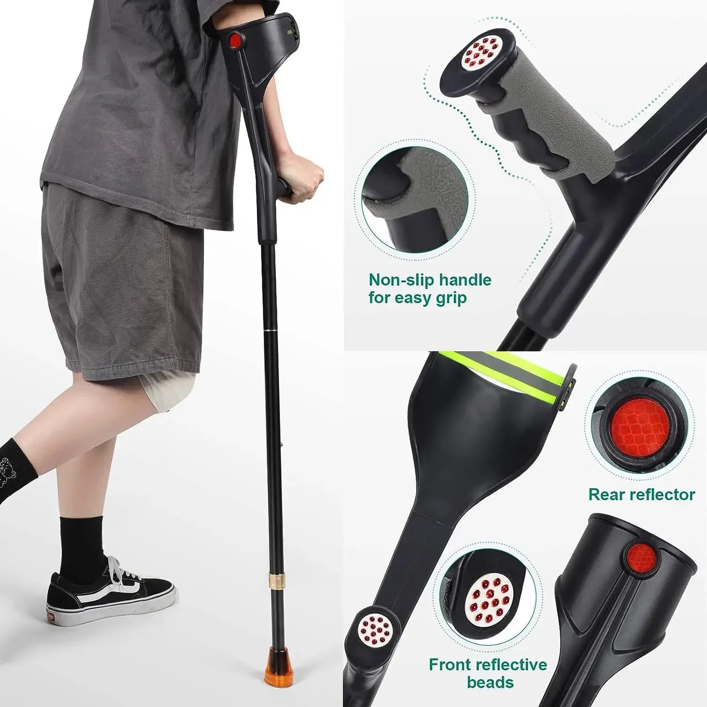 Forearm Crutches with Anti-Slip Cuffs — Adjustable, Adult Use