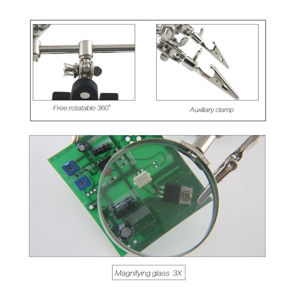 Helping Hands Magnifier Stand with 5X Magnifying Glass & Dual Alligator Clips