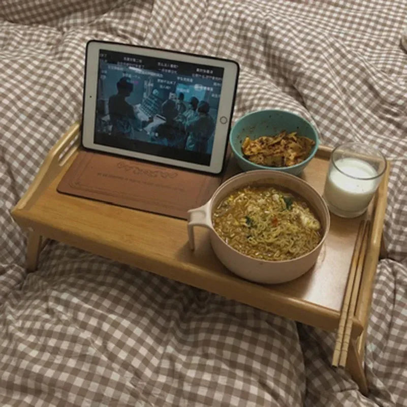 Foldable Laptop Bed Tray — 50cm Overbed Desk with Stand
