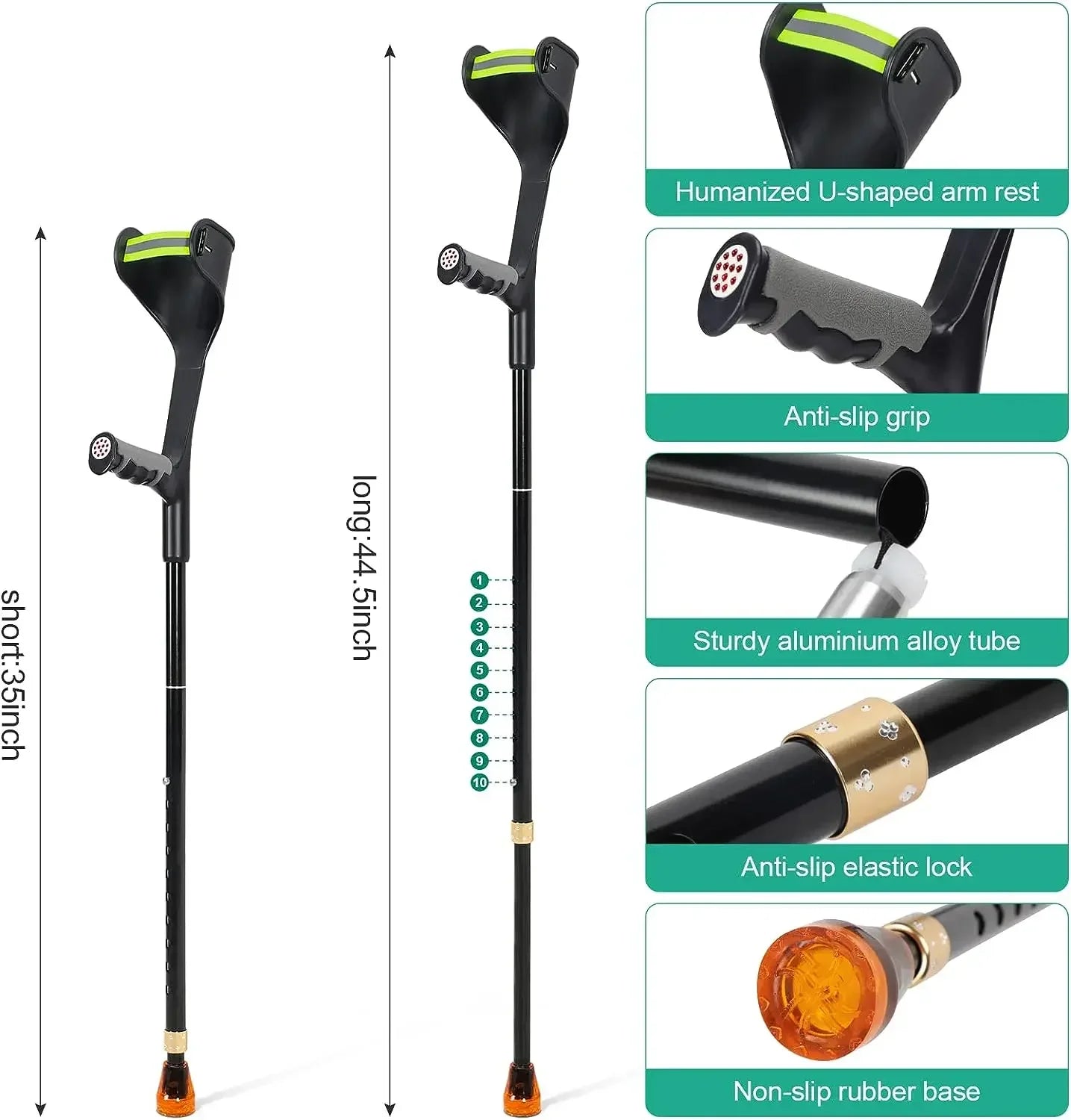 Forearm Crutches with Anti-Slip Cuffs — Adjustable, Adult Use
